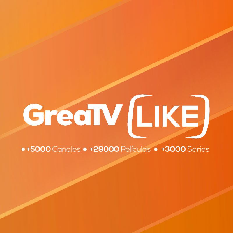 GreaTV LIKE ¡El más económico y de los favoritos! +5000 Canales | +29000 Películas | +3000 Series